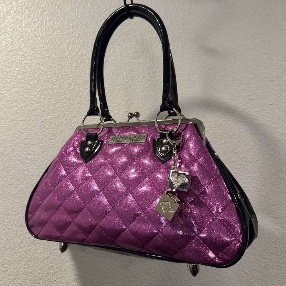 Lux de Ville Purple Kiss-lock Sparkle Quilted Shoulder Bag
